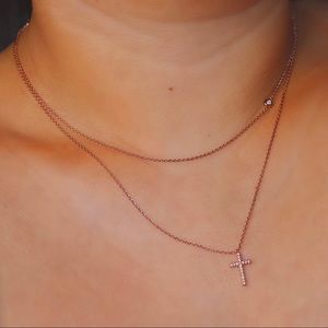 Rose Gold Cross Stacked Necklace